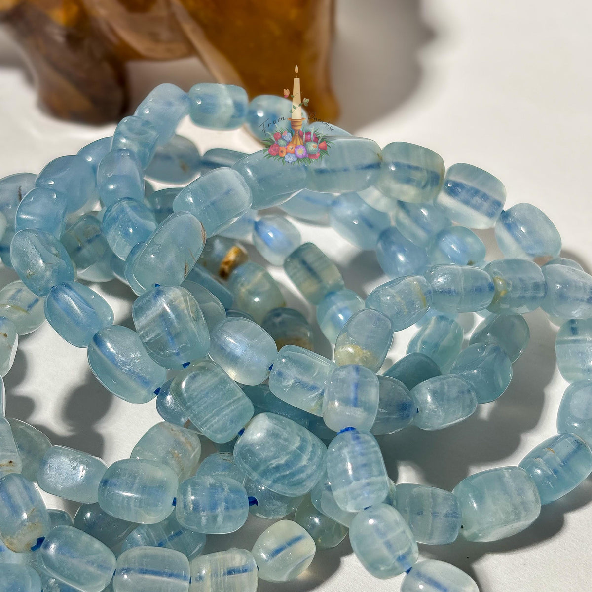 Lemurian Aquatine Calcite Crystal Healing Bracelet, Blue Onyx Throat Chakra Gemstone, Intuitive Flowing Energy Stone, Tranquil Blue Gemstone