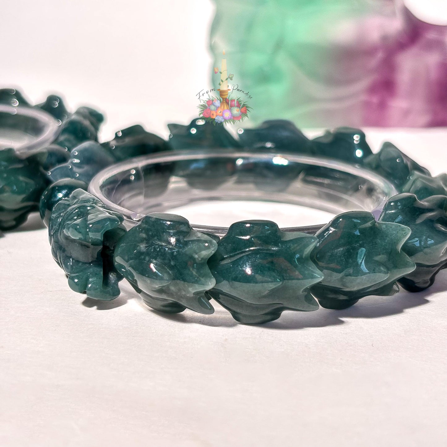 Natural Guatemalan Blue Jadeite Dragon Bracelet, Hand Carved Dragon Scale Bead Stretch Crystal Bracelet , Rare Genuine Blue Jade Gemstone