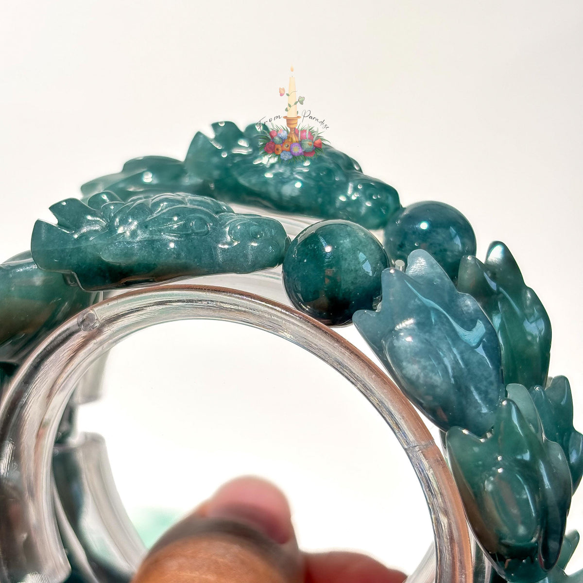 Natural Guatemalan Blue Jadeite Dragon Bracelet, Hand Carved Dragon Scale Bead Stretch Crystal Bracelet , Rare Genuine Blue Jade Gemstone