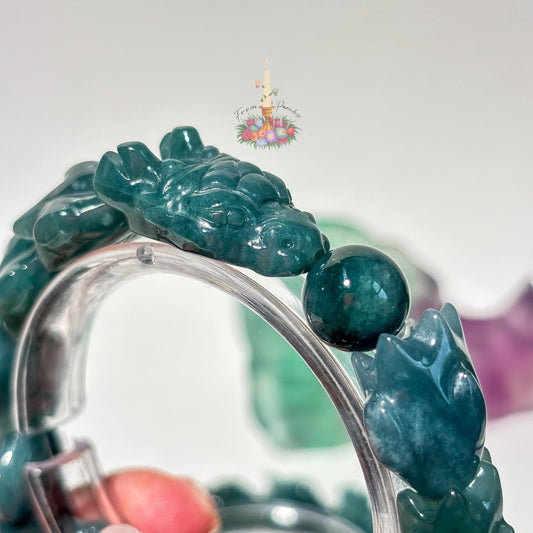 Natural Guatemalan Blue Jadeite Dragon Bracelet, Hand Carved Dragon Scale Bead Stretch Crystal Bracelet , Rare Genuine Blue Jade Gemstone