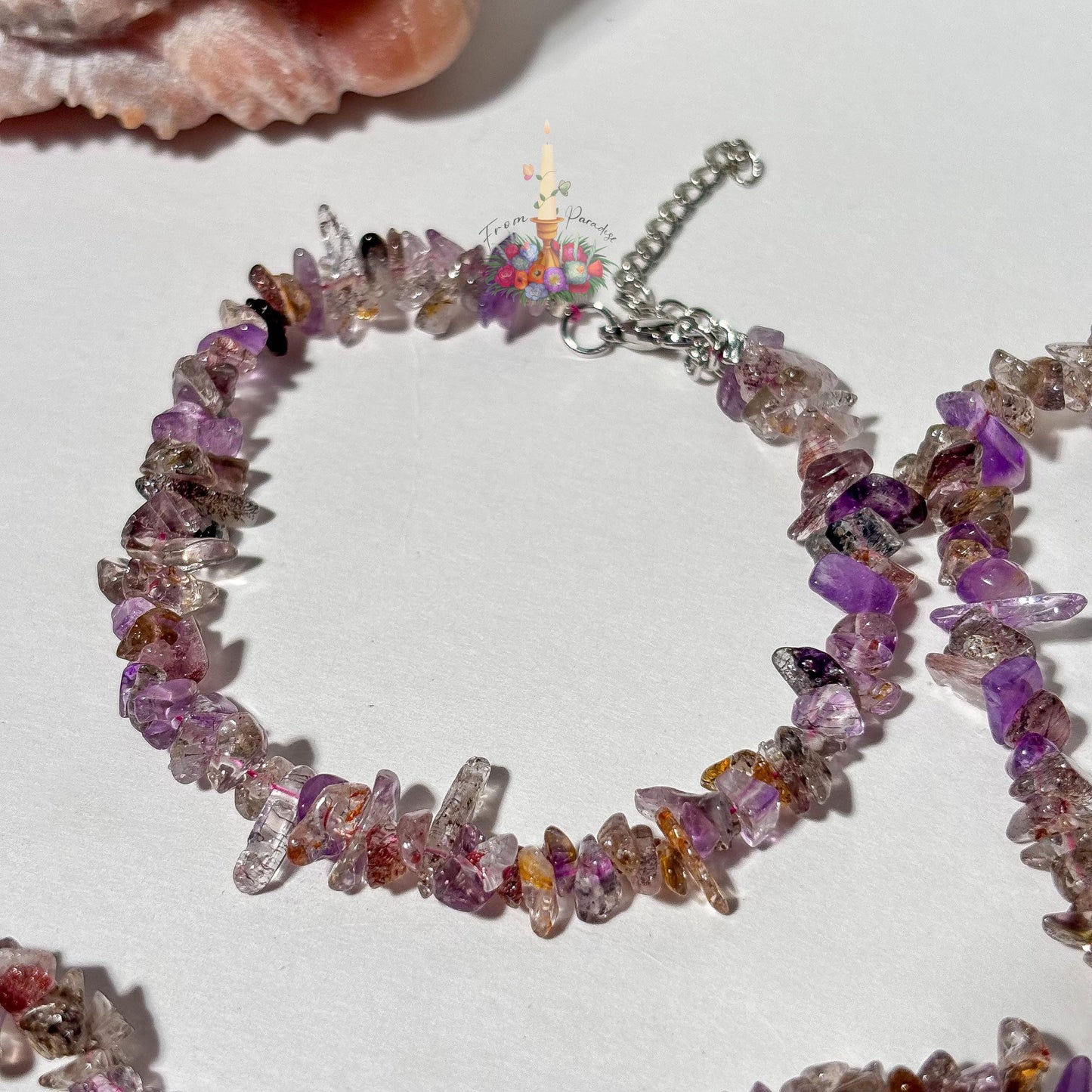 Natural Super Seven Chip Bracelet, Genuine Melody Stone Crystal Chips, High Frequency Sacred 7 Gemstone Jewelry, Metaphysical Gift