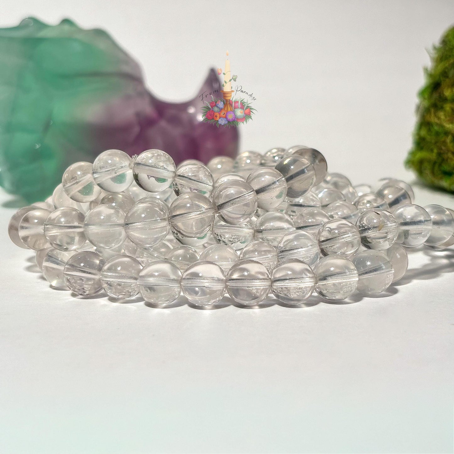Natural Clear Quartz Bracelet, Smooth Round Bead Stretch Bracelet, High Clarity Crystal Gemstone Stacking Jewelry, Master Healer Gift