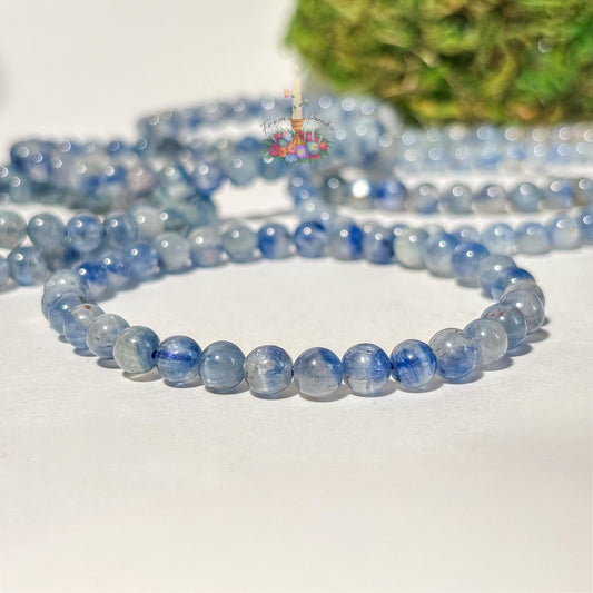 Blue Kyanite Crystal Healing Bracelet, Tranquil Energy Stone, Blue Gemstone Stacking Jewelry, Throat Chakra Crystal Gift Round Bead