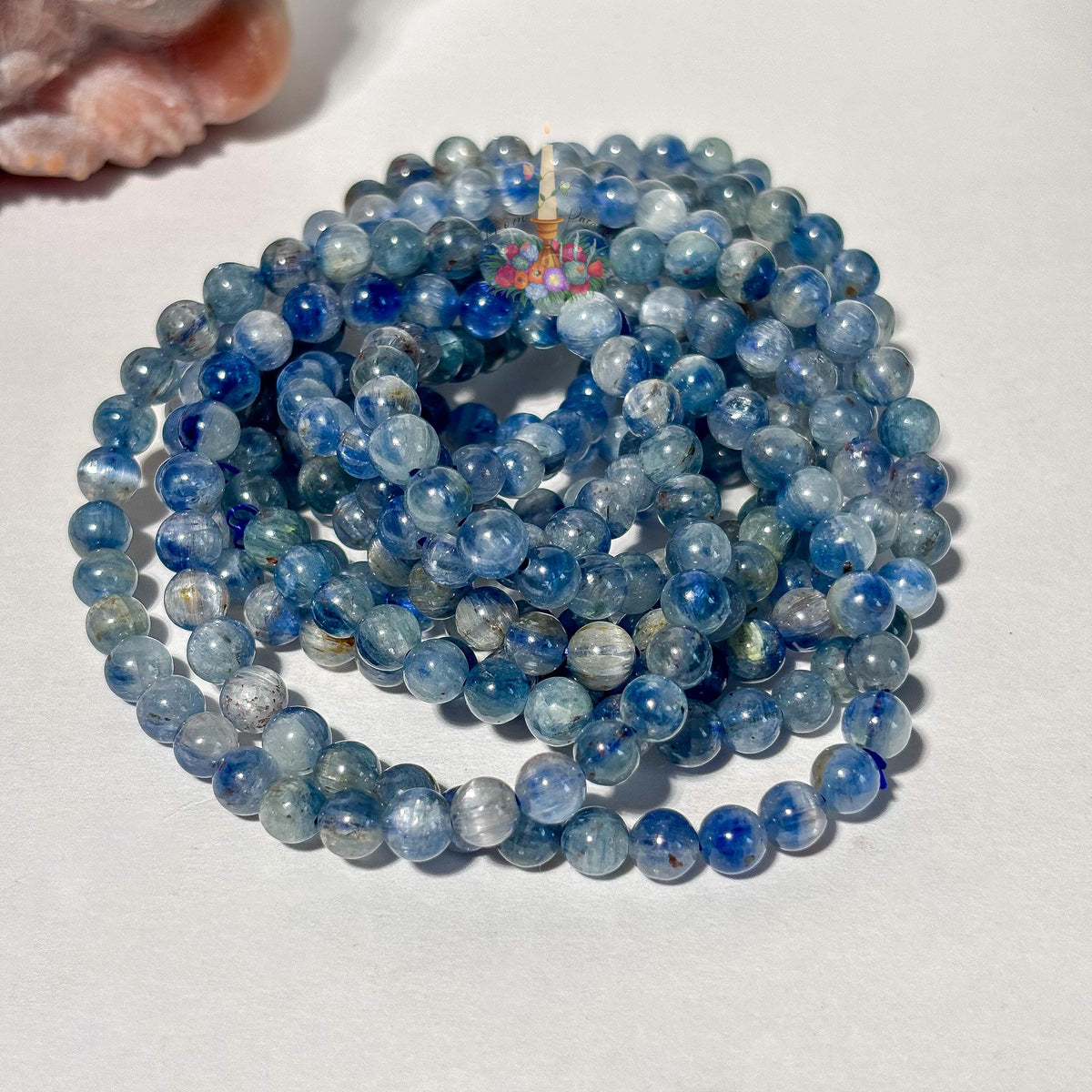 Blue Kyanite Crystal Healing Bracelet, Tranquil Energy Stone, Blue Gemstone Stacking Jewelry, Throat Chakra Crystal Gift Round Bead