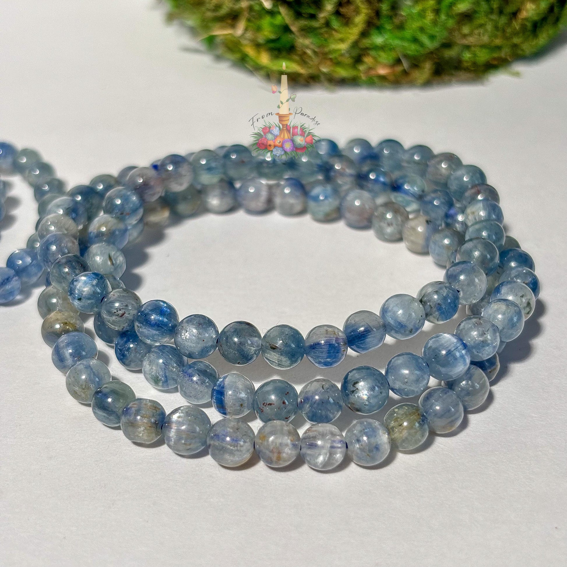 Blue Kyanite Crystal Healing Bracelet, Tranquil Energy Stone, Blue Gemstone Stacking Jewelry, Throat Chakra Crystal Gift Round Bead