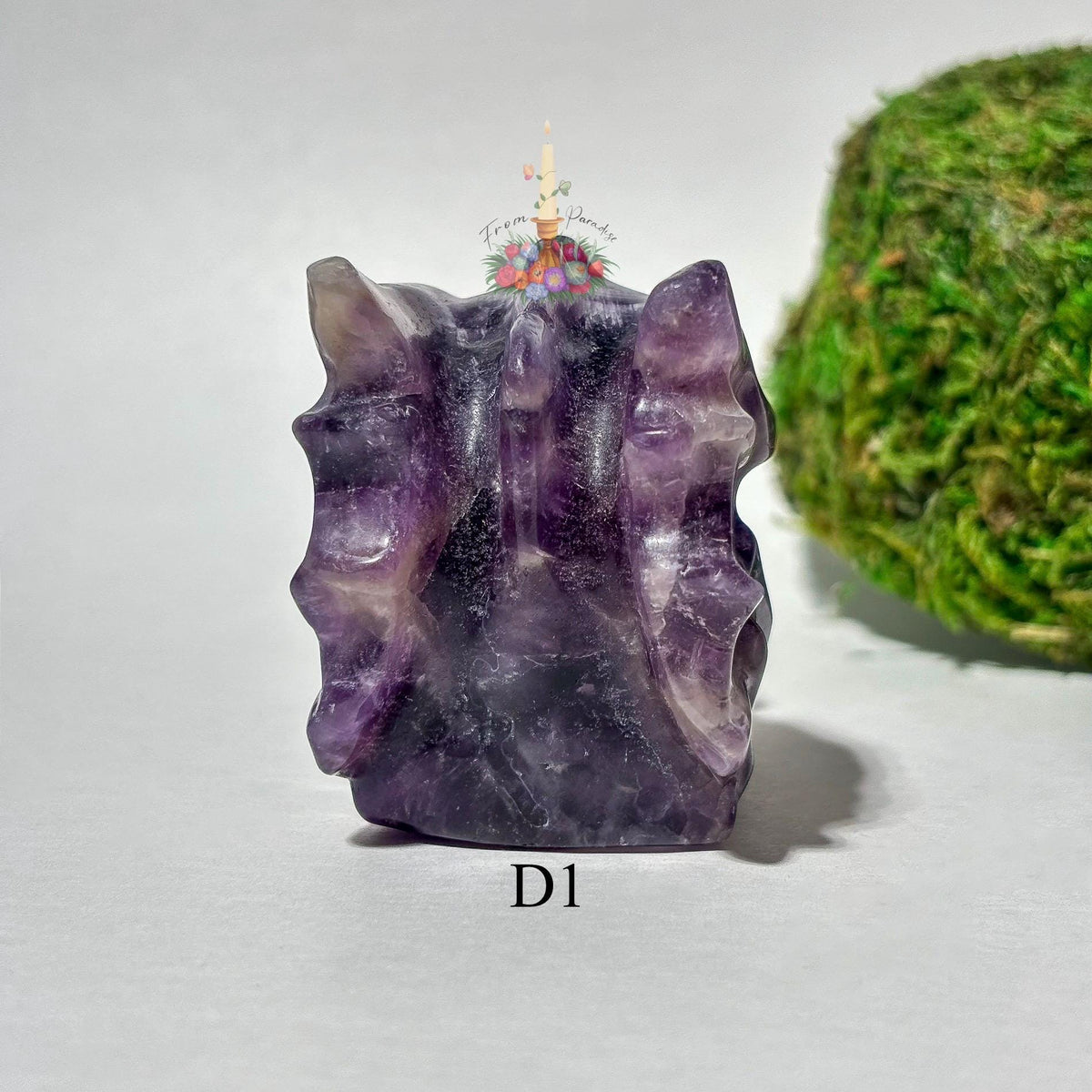 Chevron Amethyst Dragon Head Crystal Carving, Purple Gemstone Figurine, Fantasy Crystal Decor