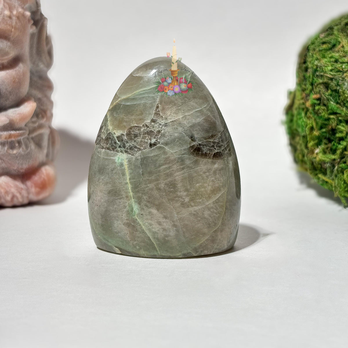 Green Moonstone Crystal Carving, Green Gemstone Decor, Polished Moonstone Collectible, Intentional Home Decor