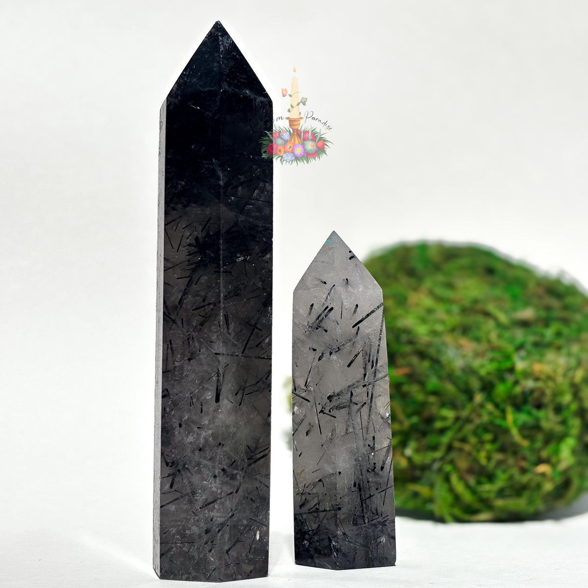 Clear Quartz with Black Tourmaline Tower, Tourmaline Quartz, Tourmalinated Quartz Crystal Point Home Decor, Black Tourmaline in Clear Quartz