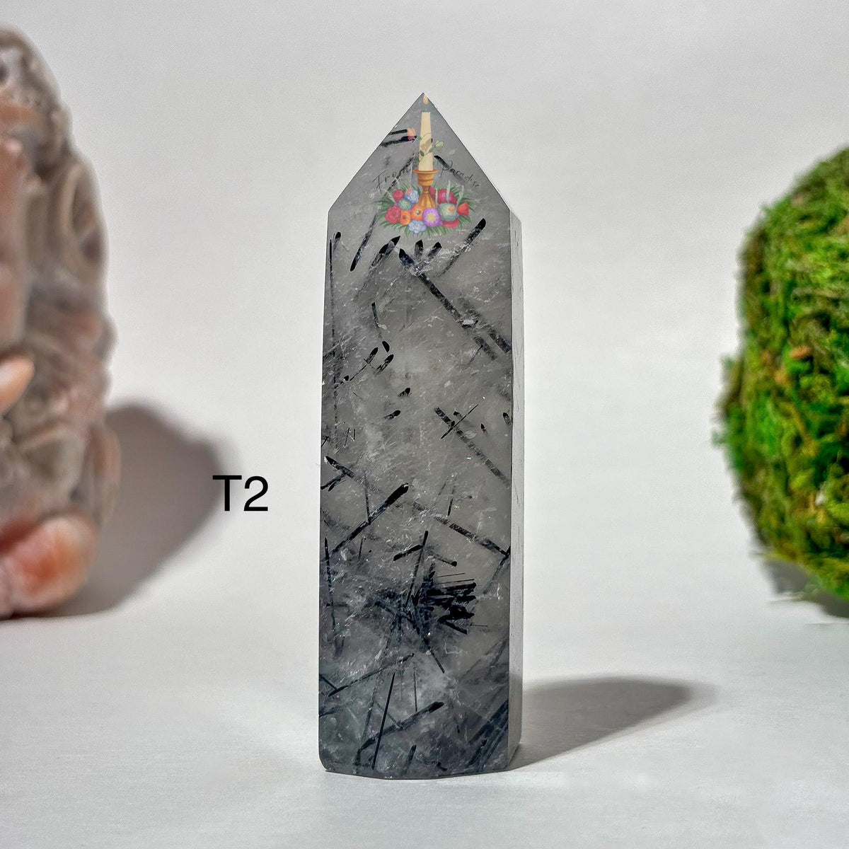 Clear Quartz with Black Tourmaline Tower, Tourmaline Quartz, Tourmalinated Quartz Crystal Point Home Decor, Black Tourmaline in Clear Quartz
