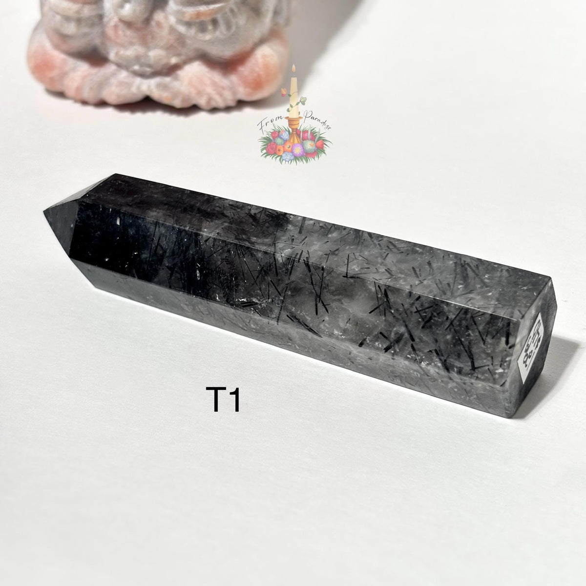 Clear Quartz with Black Tourmaline Tower, Tourmaline Quartz, Tourmalinated Quartz Crystal Point Home Decor, Black Tourmaline in Clear Quartz