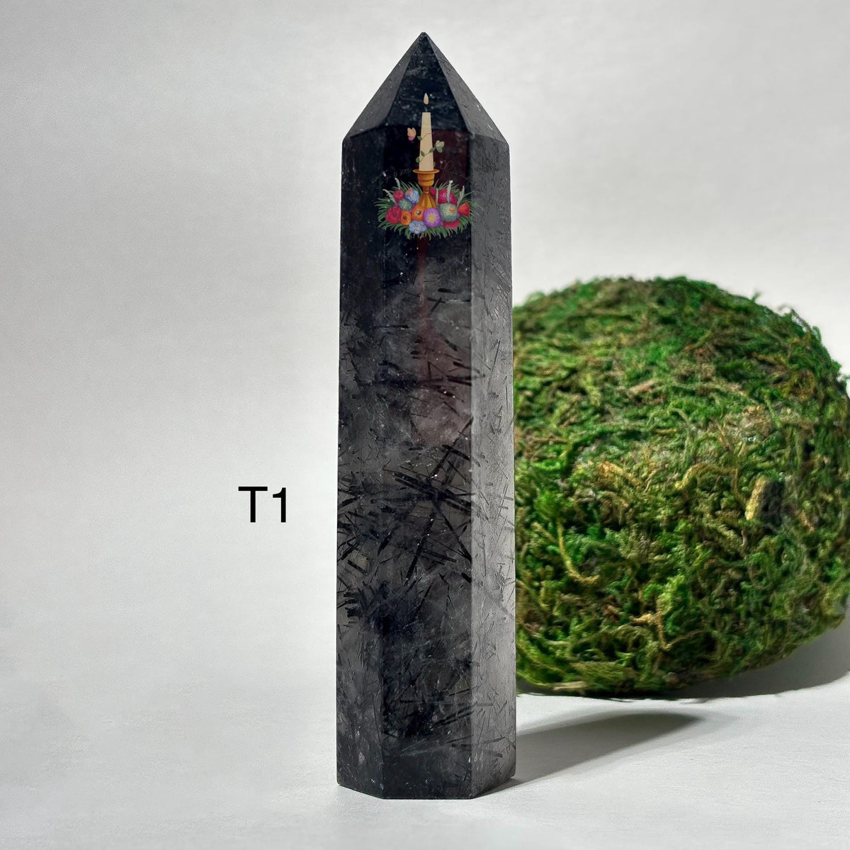 Clear Quartz with Black Tourmaline Tower, Tourmaline Quartz, Tourmalinated Quartz Crystal Point Home Decor, Black Tourmaline in Clear Quartz