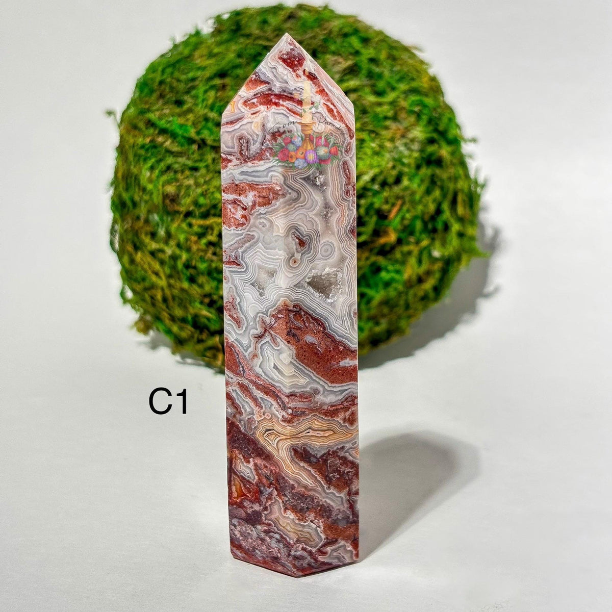 Crazy Lace Agate Tower, Natural Banded Crystal Point, Stone Home Decor