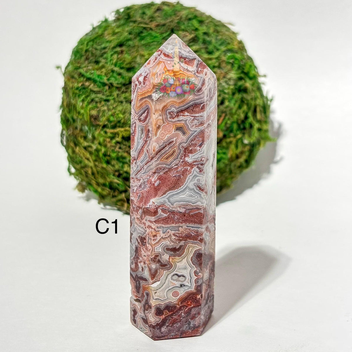 Crazy Lace Agate Tower, Natural Banded Crystal Point, Stone Home Decor
