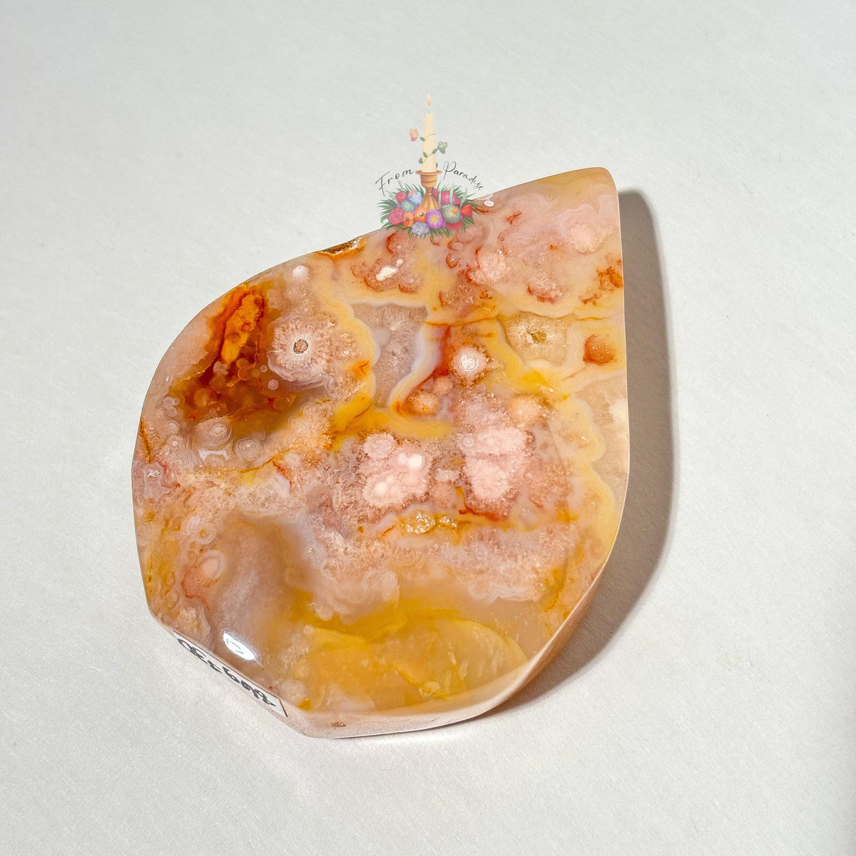 Flower Agate Teardrop Crystal Carving, Pink Floral Gemstone Decor, Natural Agate Collectible