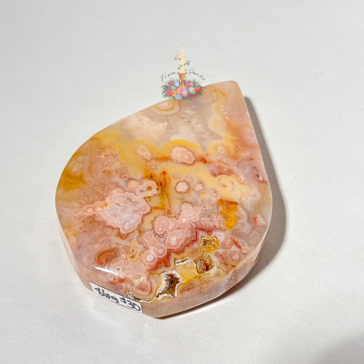 Flower Agate Teardrop Crystal Carving, Pink Floral Gemstone Decor, Natural Agate Collectible