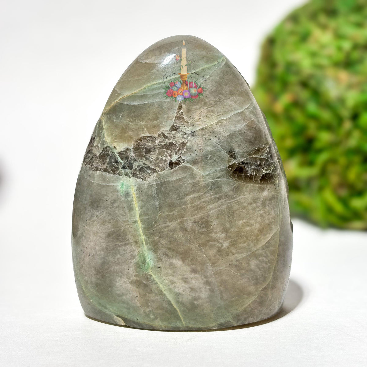 Green Moonstone Crystal Carving, Green Gemstone Decor, Polished Moonstone Collectible, Intentional Home Decor