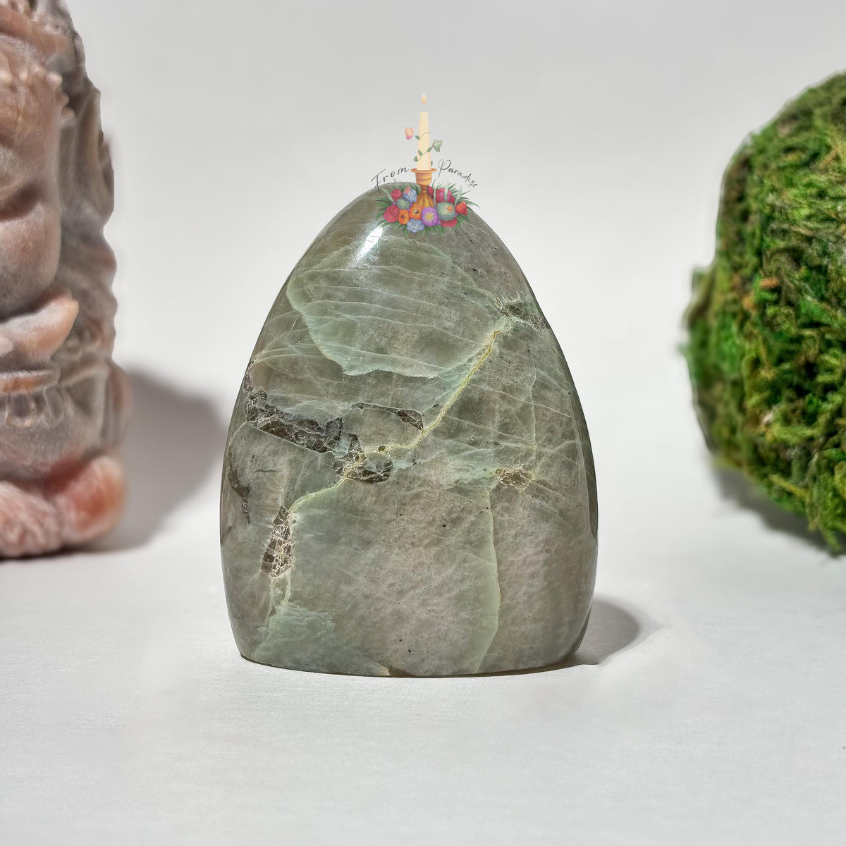 Green Moonstone Crystal Carving, Green Gemstone Decor, Polished Moonstone Collectible, Intentional Home Decor