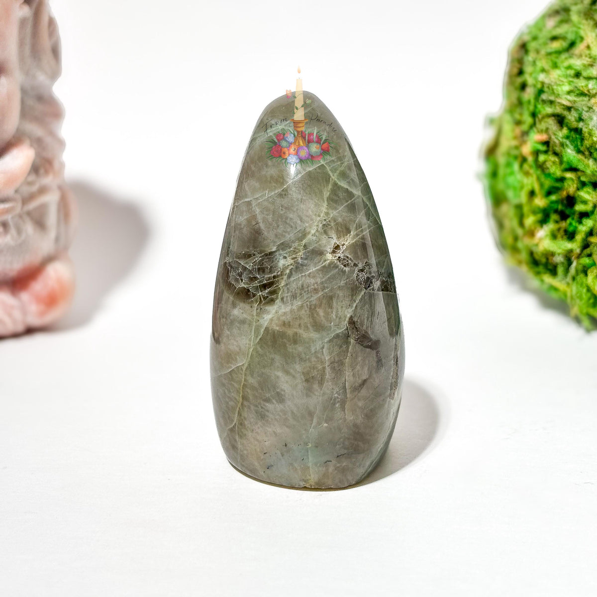 Green Moonstone Crystal Carving, Green Gemstone Decor, Polished Moonstone Collectible, Intentional Home Decor