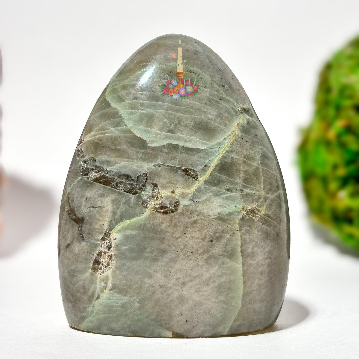 Green Moonstone Crystal Carving, Green Gemstone Decor, Polished Moonstone Collectible, Intentional Home Decor