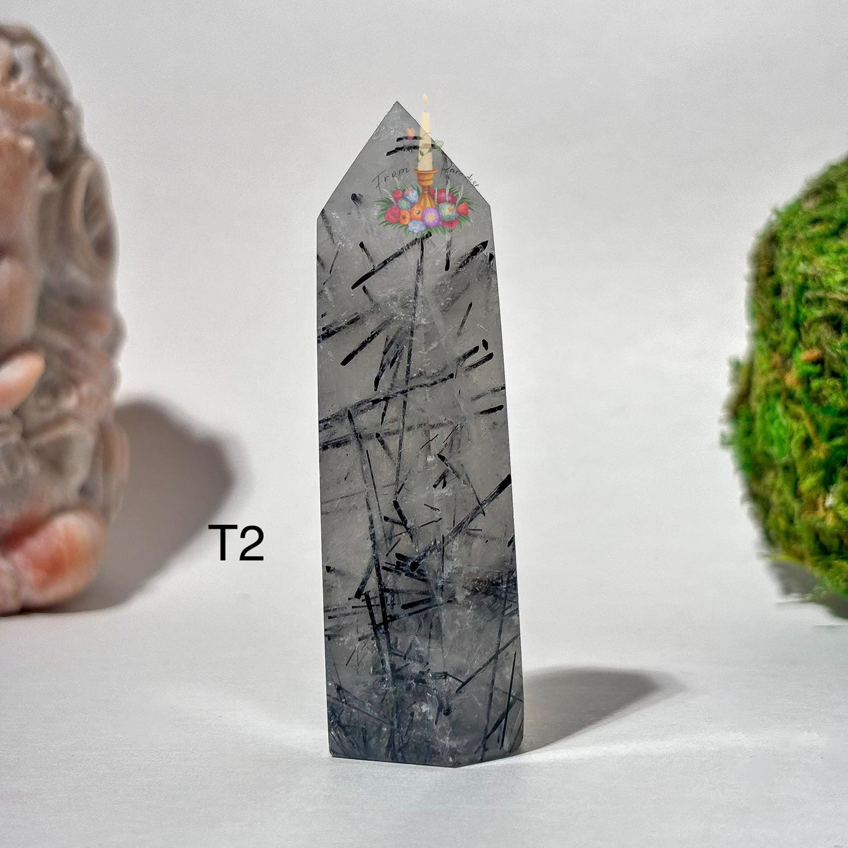 Clear Quartz with Black Tourmaline Tower, Tourmaline Quartz, Tourmalinated Quartz Crystal Point Home Decor, Black Tourmaline in Clear Quartz