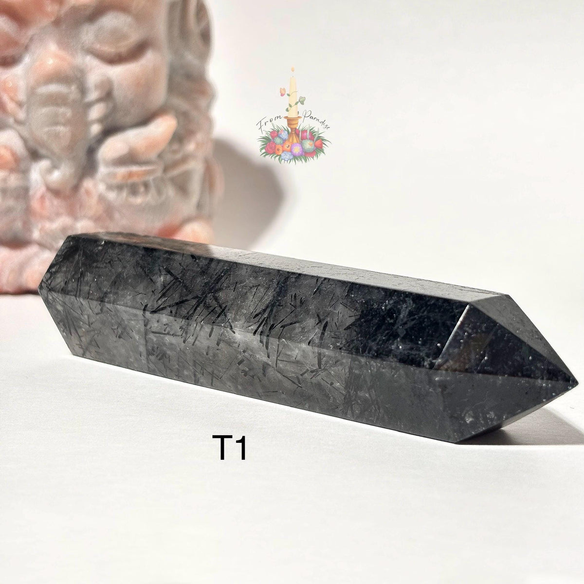Clear Quartz with Black Tourmaline Tower, Tourmaline Quartz, Tourmalinated Quartz Crystal Point Home Decor, Black Tourmaline in Clear Quartz