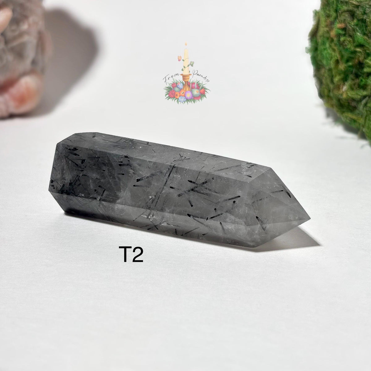 Clear Quartz with Black Tourmaline Tower, Tourmaline Quartz, Tourmalinated Quartz Crystal Point Home Decor, Black Tourmaline in Clear Quartz