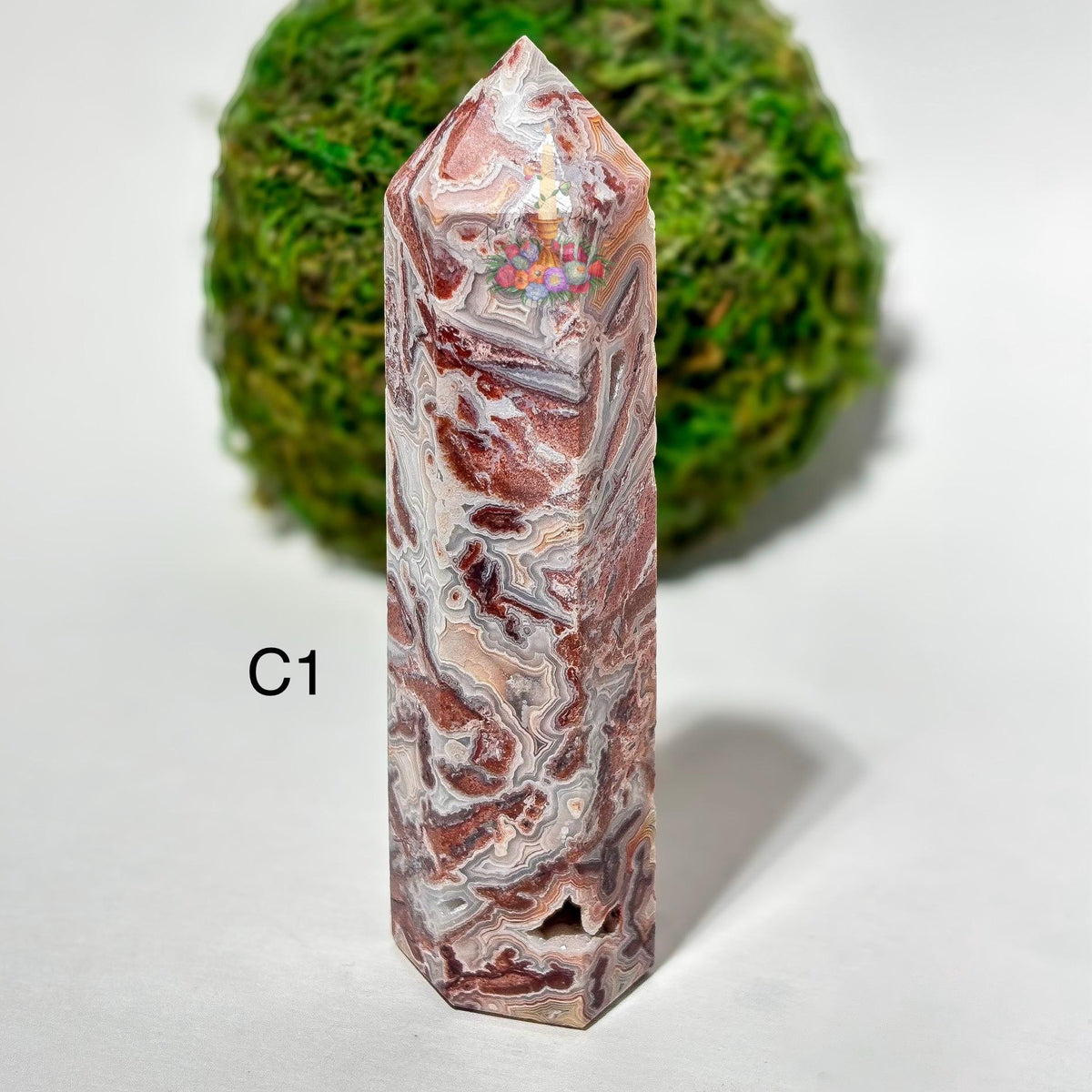 Crazy Lace Agate Tower, Natural Banded Crystal Point, Stone Home Decor