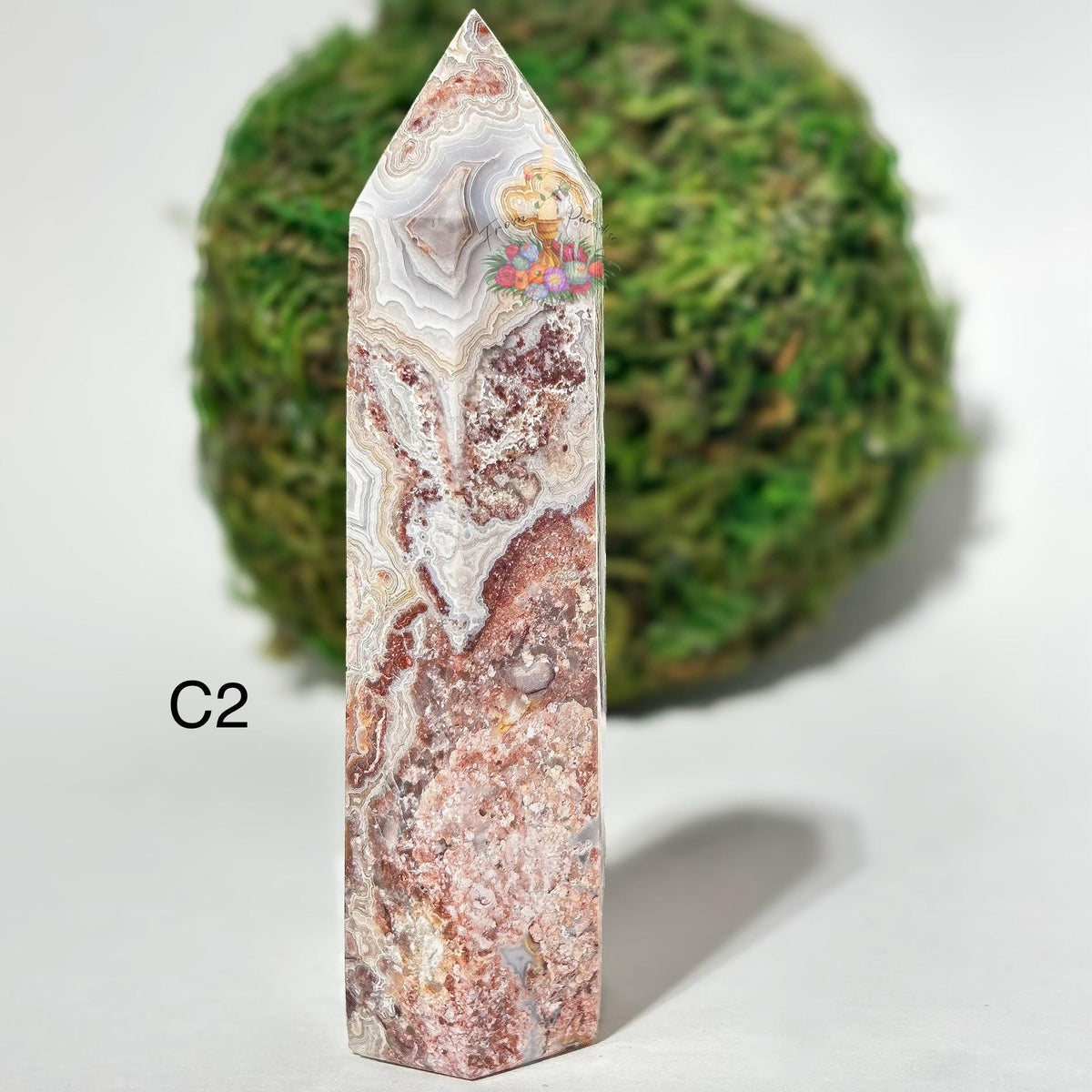Crazy Lace Agate Tower, Natural Banded Crystal Point, Stone Home Decor