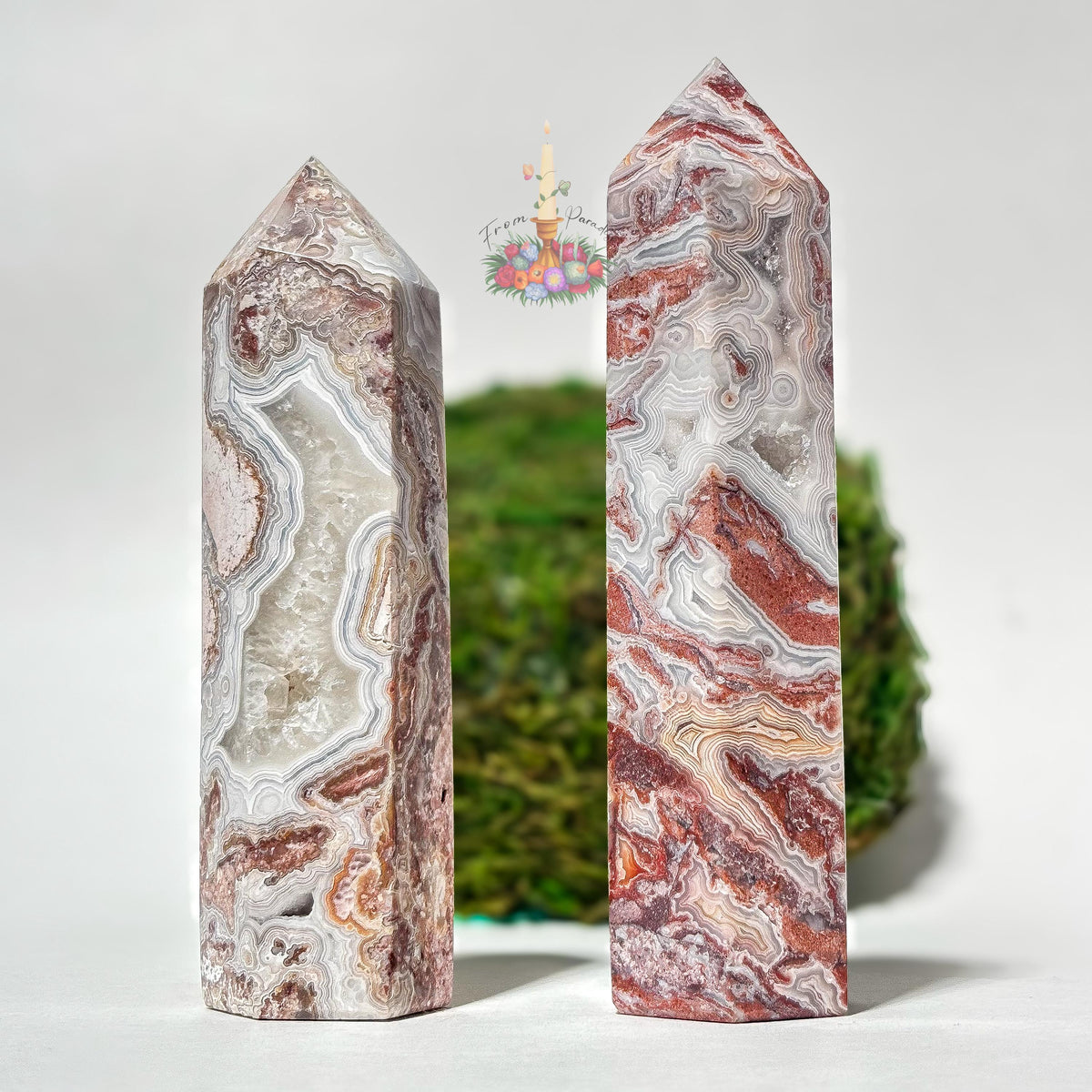 Crazy Lace Agate Tower, Natural Banded Crystal Point, Stone Home Decor