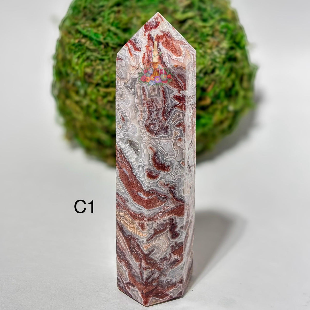 Crazy Lace Agate Tower, Natural Banded Crystal Point, Stone Home Decor