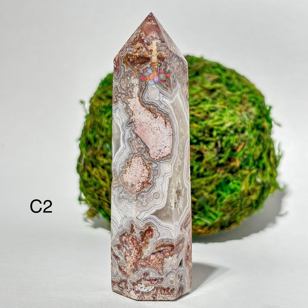Crazy Lace Agate Tower, Natural Banded Crystal Point, Stone Home Decor