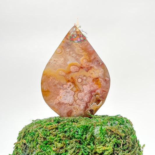Flower Agate Teardrop Crystal Carving, Pink Floral Gemstone Decor, Natural Agate Collectible