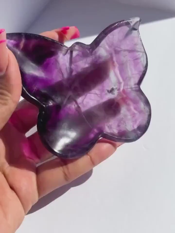 Purple Fluorite Crystal Butterfly Trinket Bowl - 221g