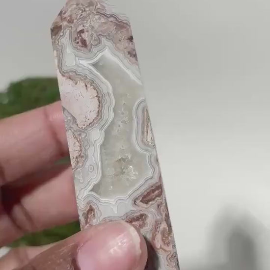 Crazy Lace Agate Tower, Natural Banded Crystal Point, Stone Home Decor