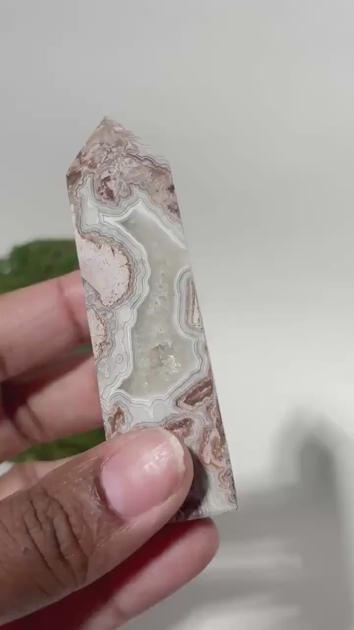 Crazy Lace Agate Tower, Natural Banded Crystal Point, Stone Home Decor