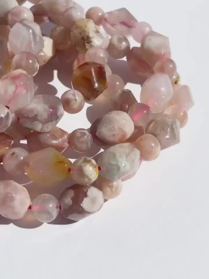 Handmade Pink Flower Agate Crystal Bracelet