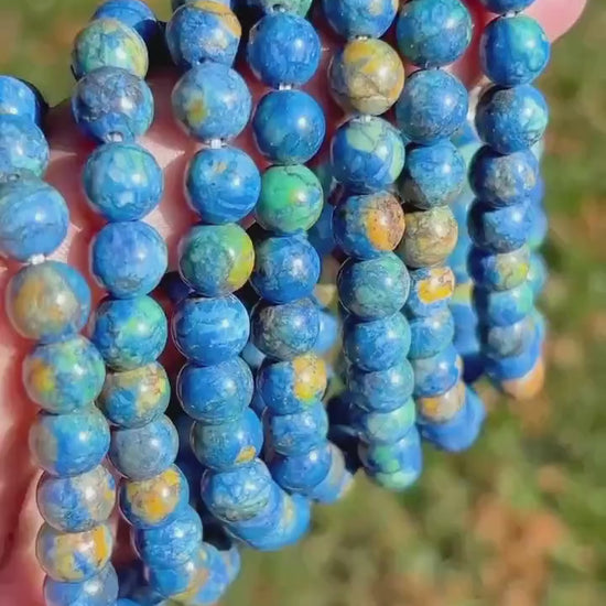 Azurite Crystal Stretch Bracelet - Copper Carbonate - Stone of Heaven - Handmade Jewelry - Heart Chakra