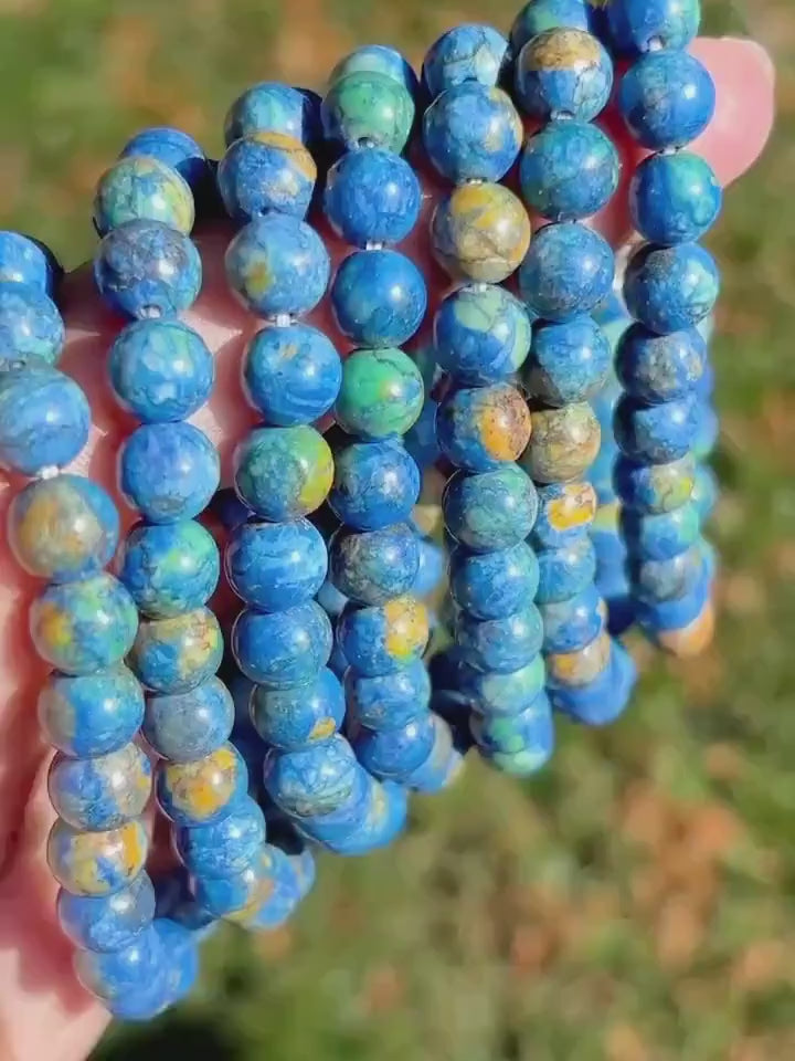 Azurite Crystal Stretch Bracelet - Copper Carbonate - Stone of Heaven - Handmade Jewelry - Heart Chakra