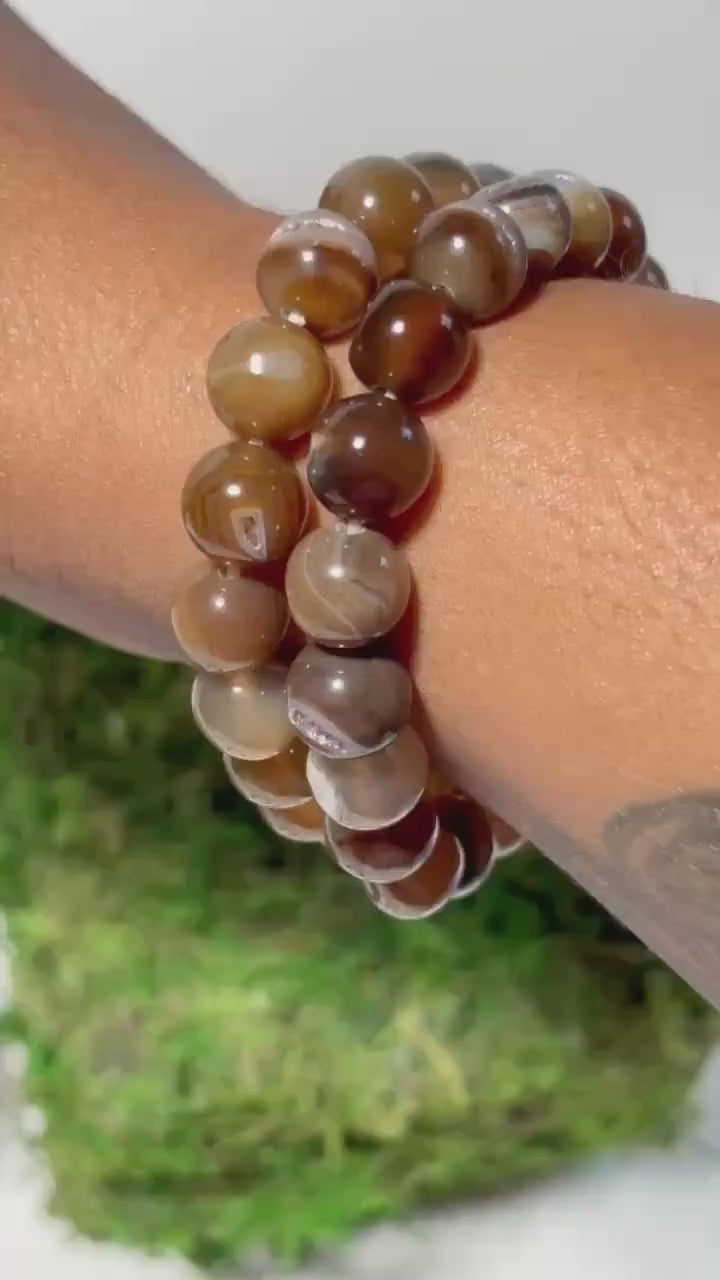 Geode Agate Bracelet: Stone for Hidden Potential and Strength | Crystal Jewelry | Brown Banded Druzy Agate