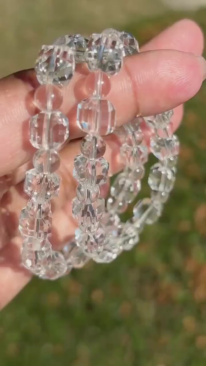 Clear Quartz Cube Crystal Stretch Bracelet - Quartz - Stone of Clarity - Handmade Jewelry - Crown Chakra