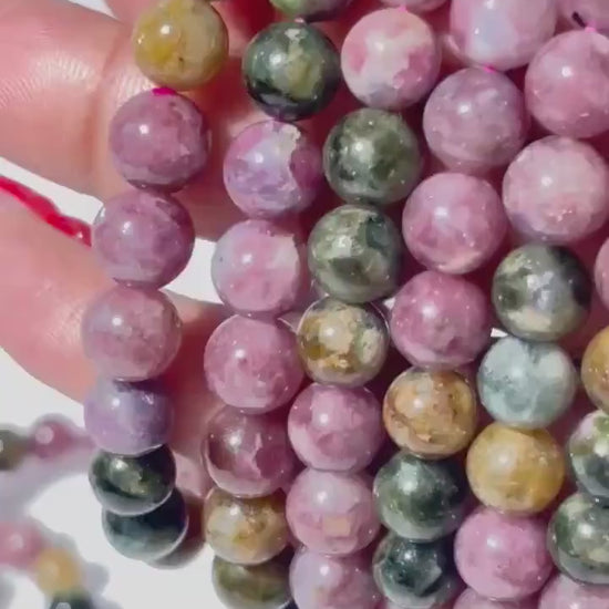 Tourmaline and Unicorn Stone Round Bead Crystal Stretch Bracelet