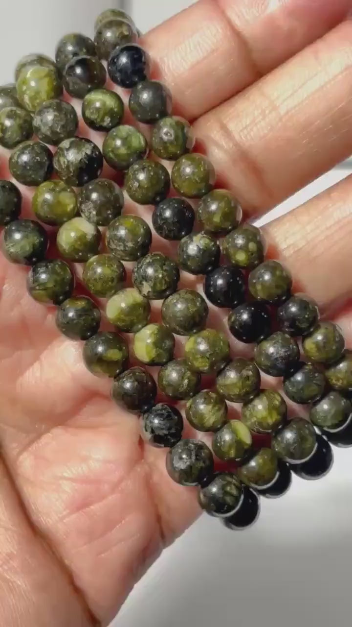 Green Tourmaline Crystal Round Bead Stretch Bracelet