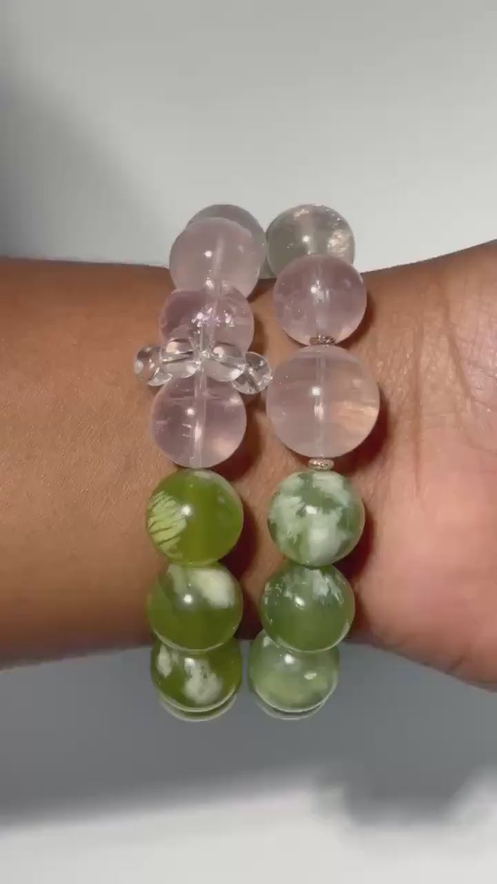 Gemstone Bracelet | Serpentine + Rose Quartz | Crystal Jewelry for Love and Balance