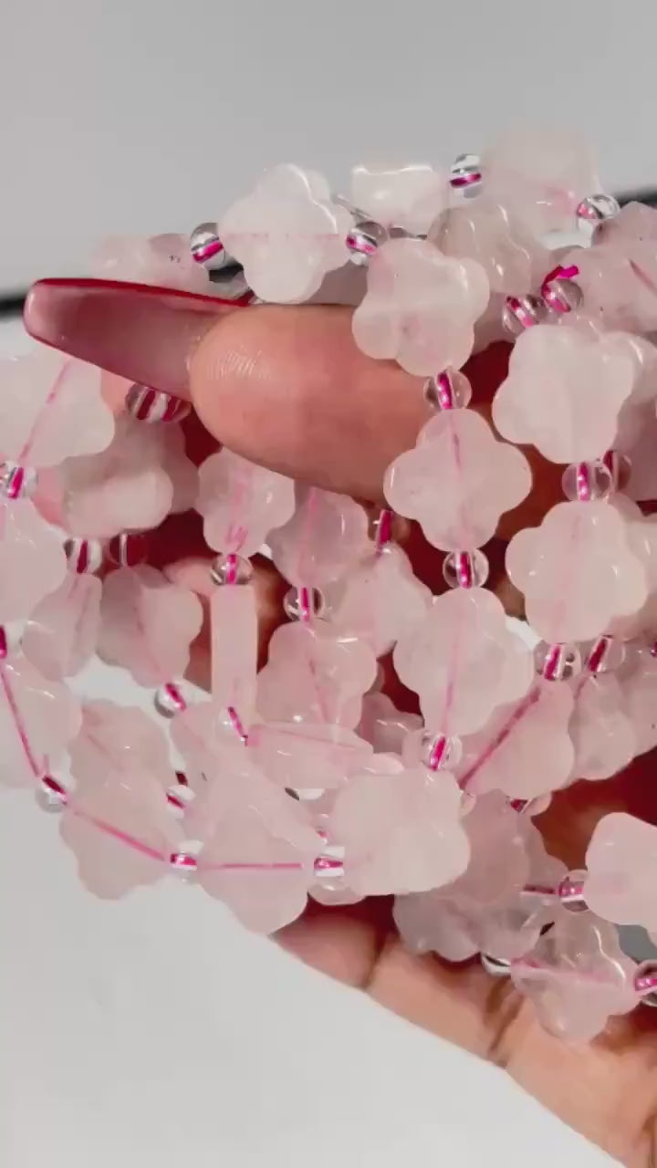 Rose Quartz Clove Shaped Crystal Stretch Bracelet