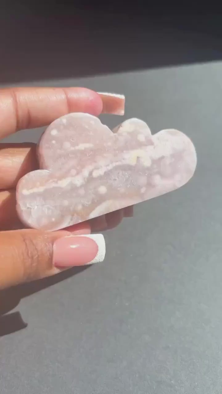 Pink Amethyst with Flower Agate Crystal Cloud Carving Stone Sculpture - Gift for Home