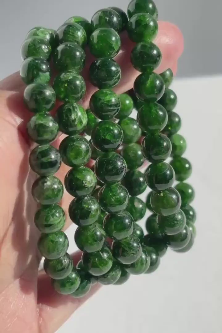 Chrome Diopside Round Bead Crystal Stretch Bracelet