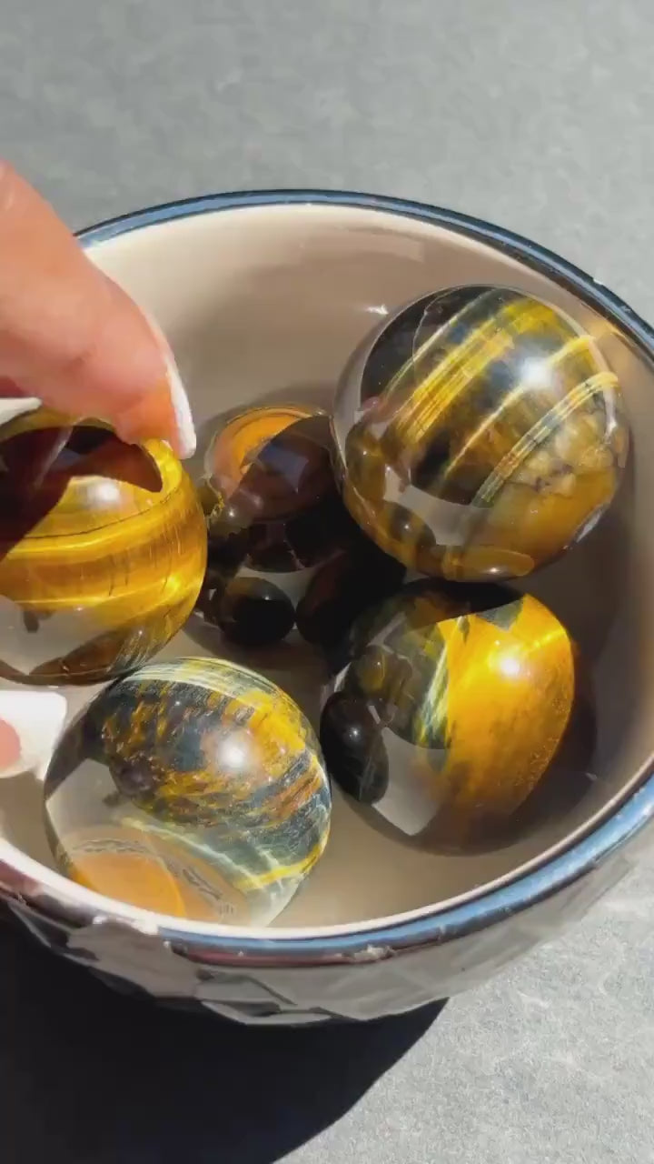 Blue Tigers Eye Crystal Sphere - Blue and Golden Tiger Eye - Stone of Courage - Root Chakra
