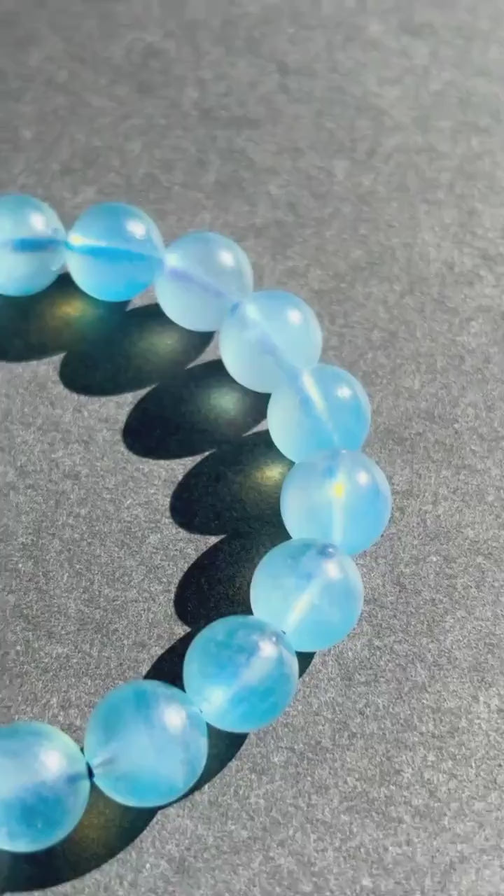 Aquamarine Crystal Round Bead Stretch Bracelet