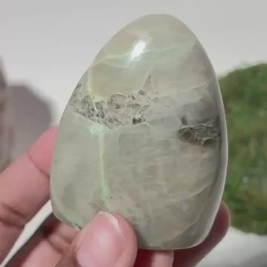 Green Moonstone Crystal Carving, Green Gemstone Decor, Polished Moonstone Collectible, Intentional Home Decor
