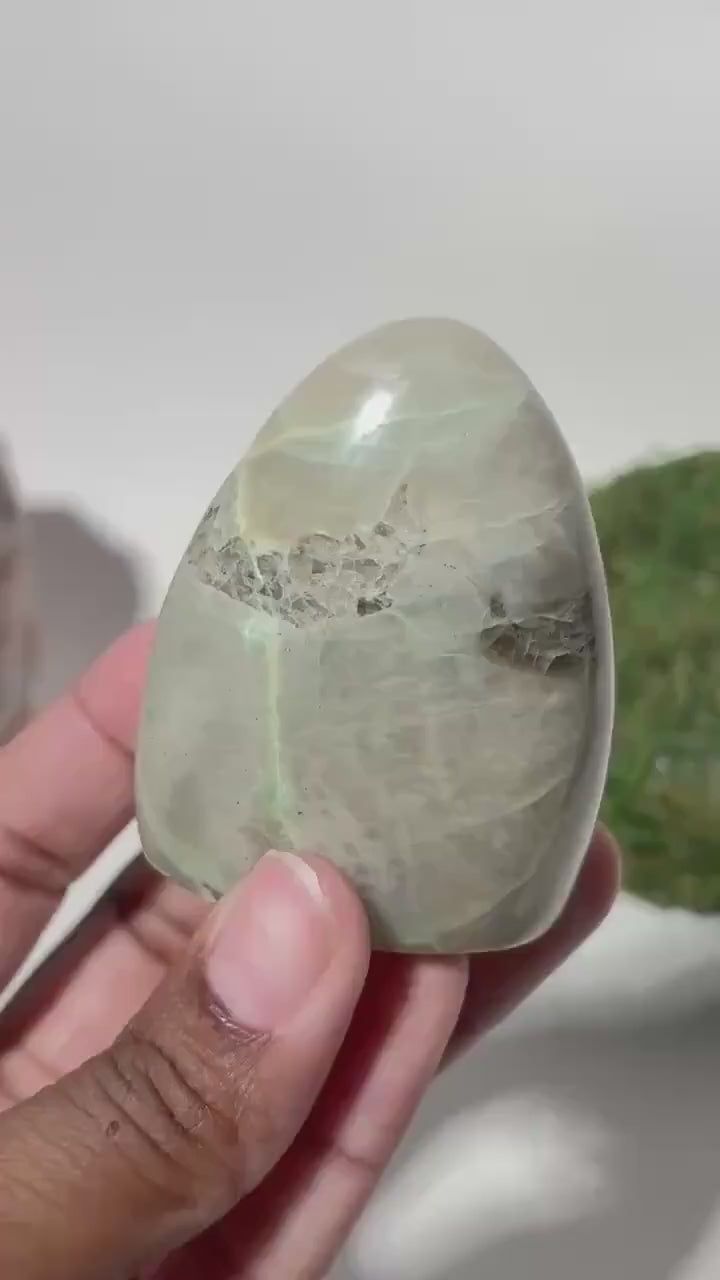 Green Moonstone Crystal Carving, Green Gemstone Decor, Polished Moonstone Collectible, Intentional Home Decor